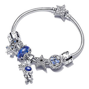 Pulseras de plata 925 de cristal de la suerte a la moda para mujeres y niñas, pulsera de cadena de serpiente fina con cuentas originales, regalos de joyería - Product Image 1