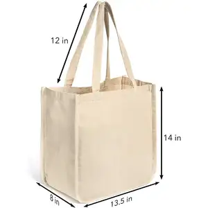 Borse spesse e durevoli di grandi dimensioni in cotone Eco drogheria con borsa con Logo stampato personalizzato