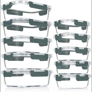 Glass <b>Lunch</b> <b>Box</b> Set 10 Piece Rectangular Sealed Lid Food Storage Container High Borosilicate Glass Office Use - Product Image 1