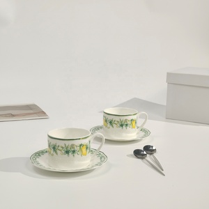 Hot Selling Luxury Lemon Patterned Bone China <b>Cups</b> and <b>Saucers</b> - Product Image 5