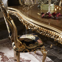 Ensemble de salle à manger en bois massif turc sculpté à la main, luxe royal, doré, meubles de salle à manger classiques pour usage domestique