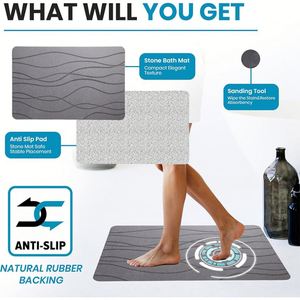 Tapis de bain antidérapant en diatomite, séchage rapide, doux, absorbant, pour la maison, l'entrée de la baignoire - Product Image 6