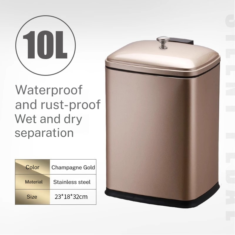 10L สี่เหลี่ยมแชมเปญทองพร้อมฝา