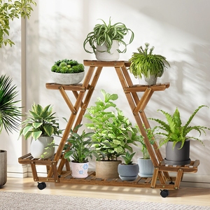 Étagère triangulaire pour plantes avec roues intérieur 6 pots <span class=keywords><strong>de</strong></span> fleurs en bois en <span class=keywords><strong>pot</strong></span> pour patio jardin affichage plantes succulentes plantes à fleurs - Product Image 6
