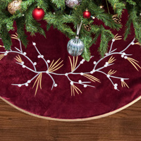 Burgunderroter Samt 36'' Runder Weihnachtsbaum-Unterleger mit Beeren-Stickerei Weicher Luxus-Stil Fabrik-Großhandel Dekoration
