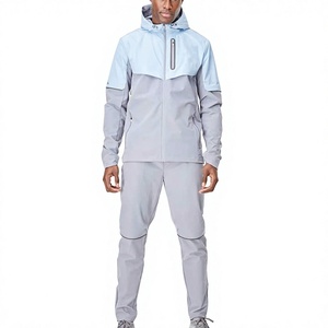 Chándal Ligero con Capucha para Hombre, Color Sólido, Secado Rápido, Deportivo, Cierre Completo con Cremallera, con Bolsillos Laterales, Corte Regular, Ropa de Primavera - Product Image 1