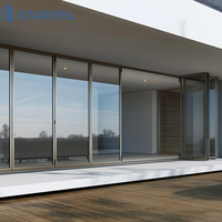 Porte coulissante de terrasse pour hôtel et complexe hôtelier, en aluminium, double vitrage, isolée, écoénergétique, avec panneaux isolants extérieurs à double vitrage