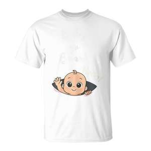 T-shirt « Bébé à bord » avec motif bébé en train de regarder, blanc, unisexe, col rond, manches courtes, cadeau d'annonce de grossesse - Product Image 1