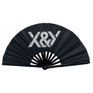 Custom Logo Printing 33cm <b>Large</b> Polyester Satin Bamboo <b>Fan</b> Traditional Folk Art Style with Carved Rainbow and Gay Pride Design - Product Image 2