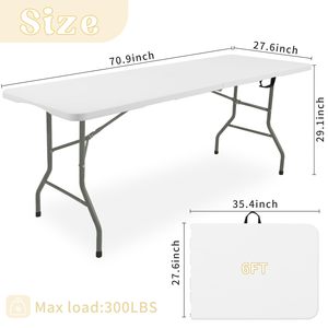 6ft 180cm Half <b>Plastic</b> HDPE Solid Steel Frame HDPE <b>Table</b> Top Party Dining Rental <b>Plastic</b> Folding <b>Outdoor</b> Party <b>Table</b> Pliante - Product Image 2