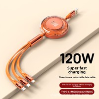Câble de charge rapide rétractable 3-en-1 120W, longueur 1,2 m, câble de données USB-C pour iPhone 17 et Android