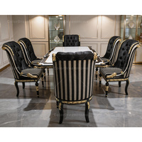 Ensemble de table à manger en bois massif de style baroque européen, finition brillante, chaises capitonnées de luxe pour salle à manger de villa