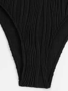 Costume da bagno <span class=keywords><strong>Bikini</strong></span> a vita alta in tessuto testurizzato tinta unita tinta unita da donna - Product Image 3