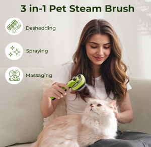 Accessoires pour animaux de compagnie : Peigne <span class=keywords><strong>vapeur</strong></span> électrique 3-en-1 autonettoyant, rechargeable par USB, avec réservoir d'eau et bouton de déverrouillage pour la perte de poils chez les chats et les chiens - Product Image 2