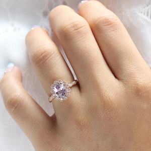 Parures de bijoux fins en argent sterling 925 pour femmes, forme de cœur en quartz rose, bague de fiançailles - Product Image 5