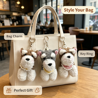En gros Porte-clés chien en peluche, animaux en peluche Schnauzer, breloques de sac, ornements et pendentifs chiot de dessin animé pour sac à dos