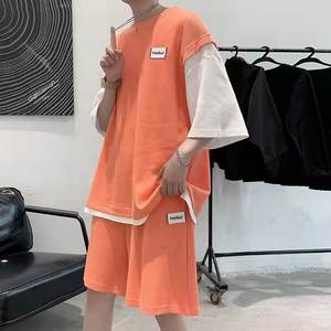 Verano Waffle manga corta hombres sueltos de talla grande estudiante <span class=keywords><strong>baloncesto</strong></span> uniforme puro algodón tendencia niños <span class=keywords><strong>camiseta</strong></span> conjunto - Product Image 5