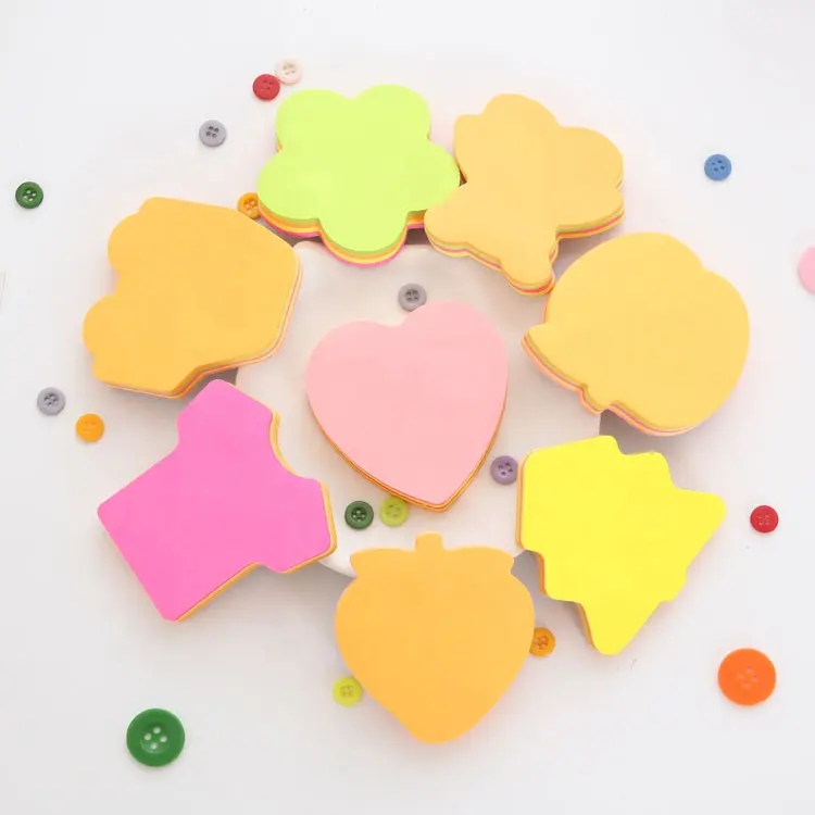 Fancy Kawaii Custom Gestanst Blad Pijl Hart Vormige Neon Regenboog Fluorescerend Papier Sticky Notes