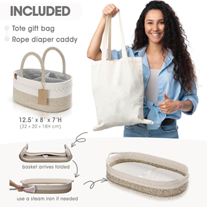 ตะกร้าเปลี่ยนผ้าอ้อมเด็ก พร้อมกล่องเก็บผ้าอ้อม ผ้าคลุมกันน้ำแบบสองชั้น โต๊ะเปลี่ยนผ้าอ้อมแบบพกพา ทำจากเชือกฝ้ายออร์แกนิค - Product Image 3