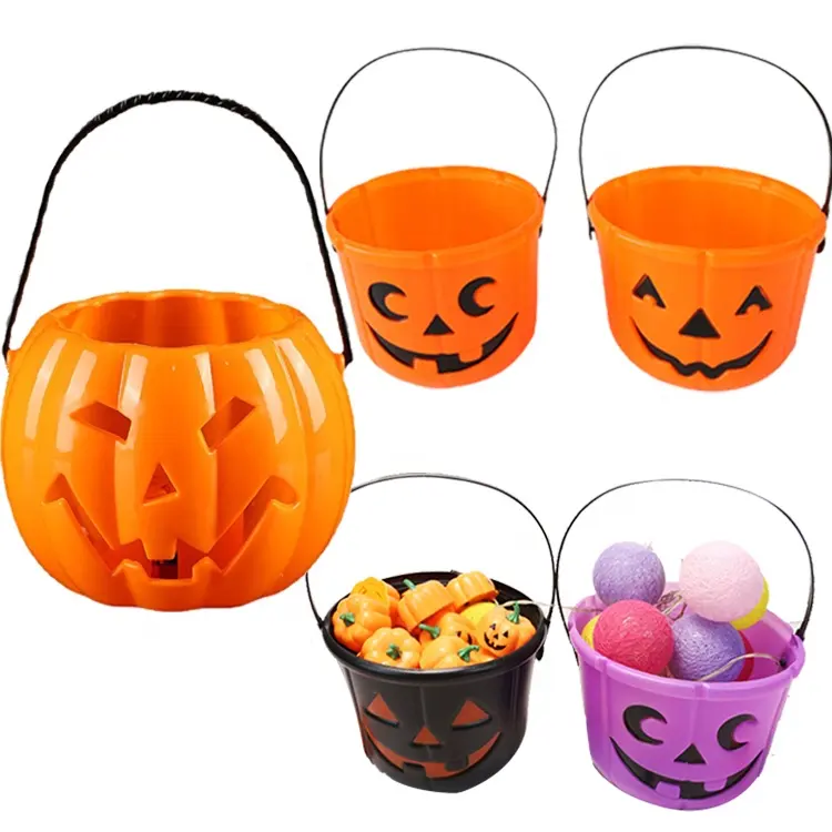 Wholesale Cheap Halloween Party Decoration Outdoor Halloween-decor Basket Plastic Pumpkin Bucket