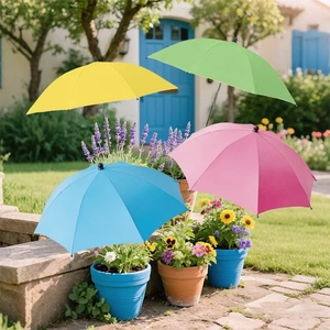 4 Ombrelloni Parasole Per Piante Da Esterno, Altezza Regolabile 81/101 Cm, Diametro 66 Cm, Protezione UV Per Vasi E Aiuole - Blu, Rosa, Verde, Viola