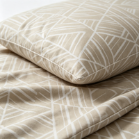 Parure de lit beige à imprimé géométrique 4 pièces en microfibre, drap-housse, housse de couette, taies d'oreiller, linge de lit pour hôtel et maison, vente en gros
