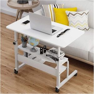 Modern Adjustable <b>Computer</b> <b>Desk</b> Top Wooden Mobile Wheels <b>Computer</b> <b>Desks</b> Laptop Stand Bedroom End Bed Table for Student Study - Product Image 5