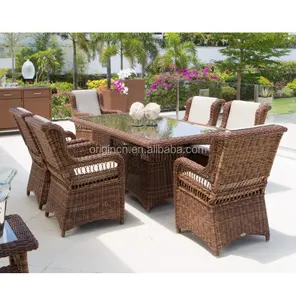 Outdoor tavolo rettangolare e rattan sedia del braccio di lusso mobili di vimini patio set
