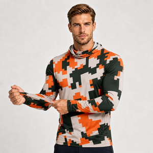 Digital Camo Fishing Shirt Hooded Quick Dry <b>Long</b> <b>Sleeve</b> Sun Protection Pullover <b>Men</b> Outdoor UV - Product Image 3