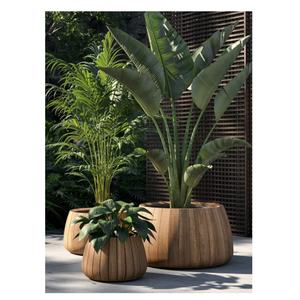 Juego de macetas 3 en 1 para interiores/exteriores, fibra de arcilla, grano de madera, para el hogar aspecto para decoraciones de jardín, cajas de plantas de calidad Premium - Product Image 1