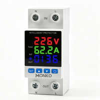 Relais de protection de tension et de courant réglable monophasé AC 63A 230V sur rail DIN avec compteur d'énergie (1 KVA)
