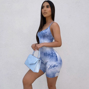 Verano <span class=keywords><strong>corto</strong></span> Tie Dye <span class=keywords><strong>mono</strong></span> Casual al por mayor sin mangas Mujer Tallas grandes cortos <span class=keywords><strong>de</strong></span> las mujeres monos - Product Image 3