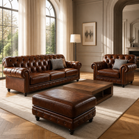 Canapé en cuir véritable de style vintage américain, 3 ou 4 places, design linéaire, marron, pour salons et villas