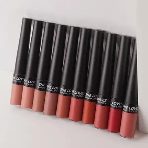 Grosir 10 warna halus Matte Lip Gloss beludru tahan lama menghaluskan warna bibir telanjang lipstik cair Makeup