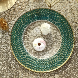 Haute qualité 13 "luxueux vert sarcelle or tressé jante verre chargeur assiettes clair rond chargeur assiettes pour mariage dîner décor - Product Image 6