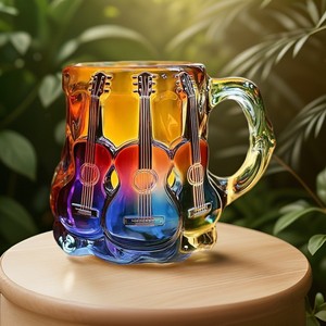 Glass Guitar Coffee Mug Colorful Design Novelty Art <b>Drinkware</b> Unisex Party Gift - Product Image 3