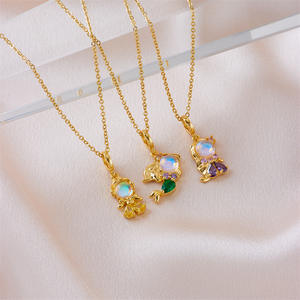 Doux filles <span class=keywords><strong>dessin</strong></span> <span class=keywords><strong>animé</strong></span> clair de lune pierre ange tour de cou en acier inoxydable coloré Zircon conte de fées petite princesse collier - Product Image 2