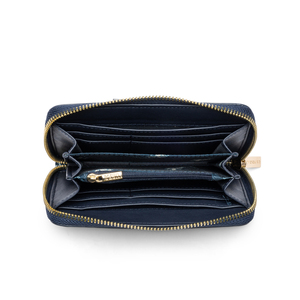 Weuhu6385 portafoglio in pelle blu Bifold porta carte corto con chiusura antifurto in pelle morbida con Logo in pelle - Product Image 3