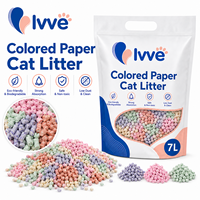 Litière pour chat en papier coloré OEM 7L, emballage personnalisé, litière pour chat en granulés de papier biodégradable pour les marques animales mondiales