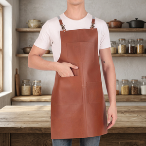 Delantal de cuero estilo clásico, duradero, con bolsillos para cocinar y trabajar. - Product Image 3