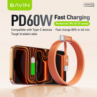 Kabel Tipe C ke Tipe C BAVIN Grosir Murah Berkualitas Tinggi Tahan Lama CB416 60W Pengisian Daya Transfer Data 480 Mbps