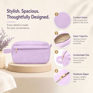 Custom <b>Makeup</b> Bag & Personalized Corduroy Cosmetic Bag - Large Capacity Travel Toiletry Organizer, <b>Makeup</b> <b>Brush</b> <b>Holder</b> Pouch - Product Image 6