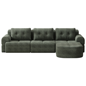 Sofá seccional modular de 3 plazas en tela chenilla verde oliva, sofá en forma de L con chaise longue curvada para sala de estar - Product Image 1