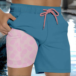 Traje de Baño Casual para Hombre con Estampado Animal/Floral Azul - Secado Rápido, 100% Poliéster, Cintura Elástica, Shorts de Baño con Línea de Compresión - Product Image 3