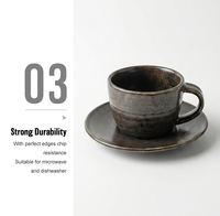 Tasses à café et soucoupes en céramique émaillée noire réactive de 210 ml, design nordique écologique, vente en gros directe d'usine