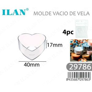 Stampo per candele a forma di cuore ILAN 40mm x 17mm Set da 4 pezzi per la creazione di candele fai da te - Product Image 3