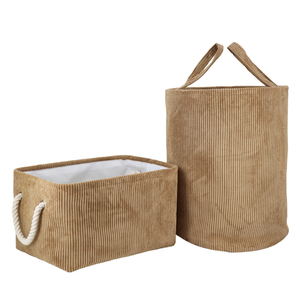 Grande pieghevole in tessuto di velluto a coste organizer cesto per la biancheria con manico in corda - Product Image 2