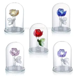 2022 Wholesale Top k9 crystal rose flower paperweight souvenir valentine gift with glass transparent shade for table decor