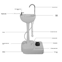 Évier portable de camping avec distributeur de savon et porte-serviettes, capacité de 20 à 45 gallons, multifonctionnel, en PP, grand modèle droit