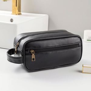 Men Vintage Pu Toiletry Bag Double Zipper Large Capacity Shaving Dopp Kit Travel Wash Bag With Hand Strap - Product Image 2
